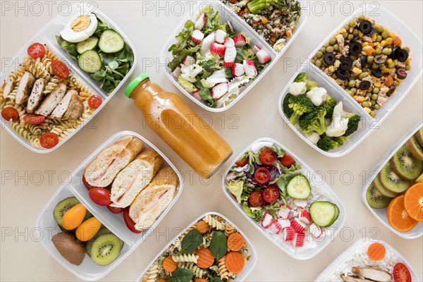 Assortment healthy food with drink