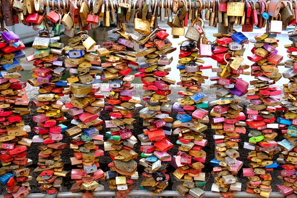 Love locks on a bridge over the Rhine