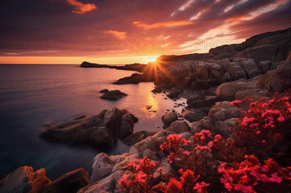 Sunset on a rocky coast