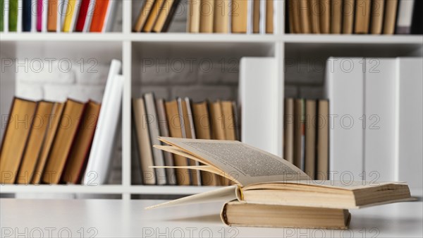 Books shelf table arrangement