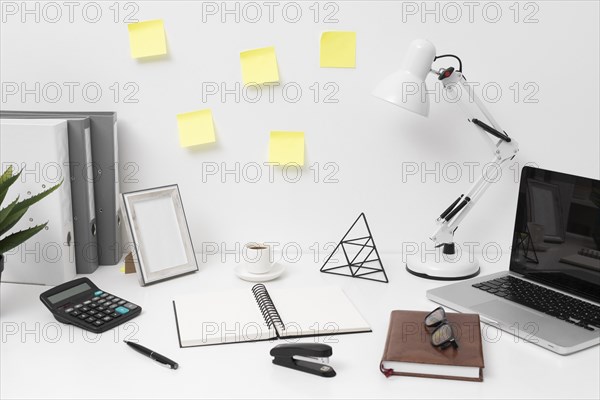 Front view office desk arrangement