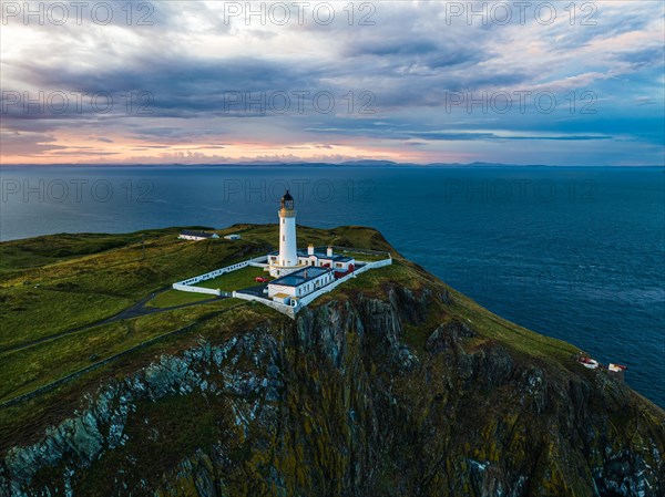 Sunset over Mull of Galloway Lighthouse from a drone