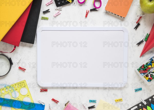 School office supplies white background