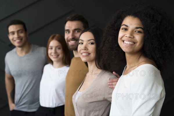 Front view positive young people smiling