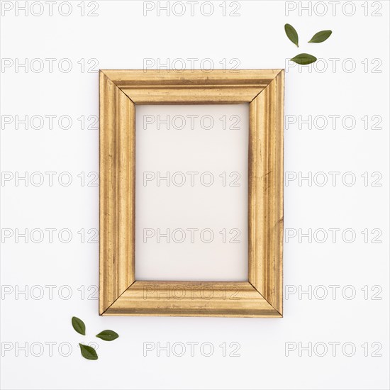 Flat lay wooden frame with white background