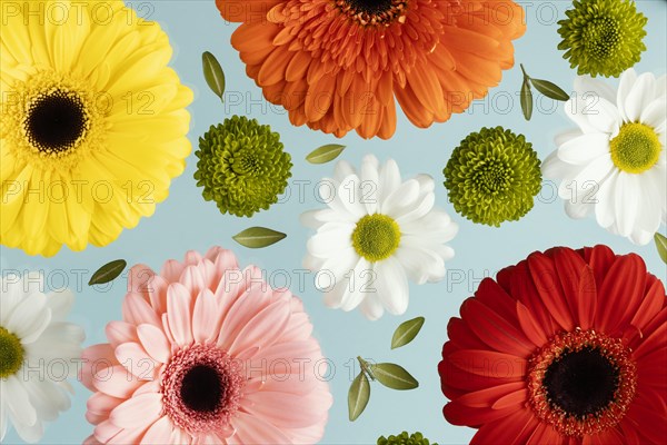 Top view spring daisies gerberas