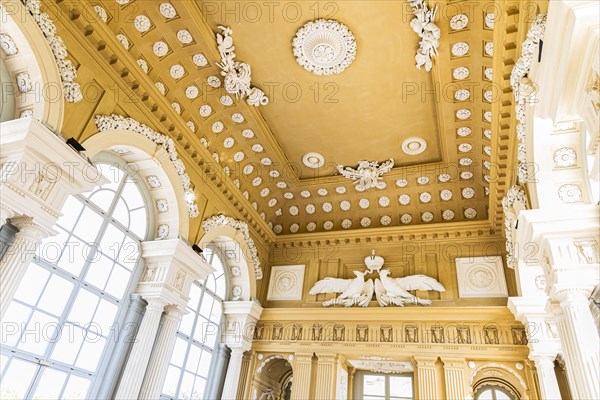 Stucco figures and ornaments on the ceiling in the Gloriette Cafe