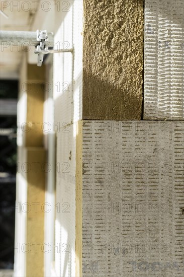 Mineral wool insulation panels on a house wall