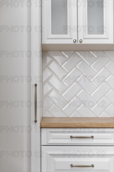 White kitchen furniture close up