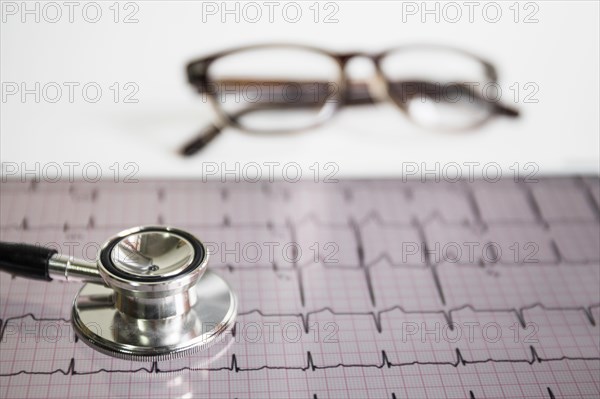 Stethoscope cardiogram with eyeglasses