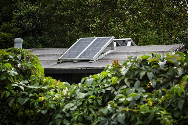 Solar panel on a roof of an allotment house in Duesseldorf