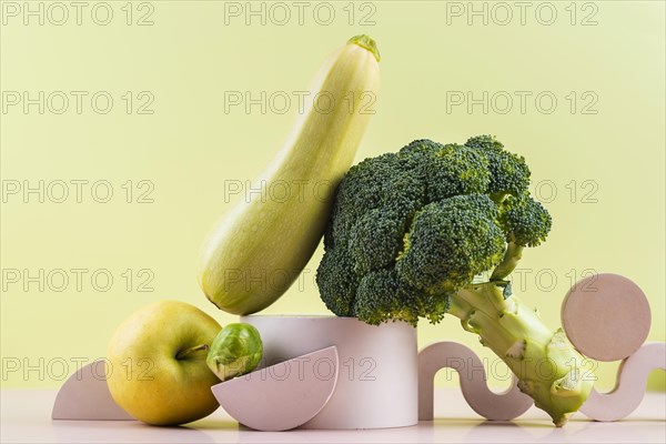 Arrangement delicious fresh fruits veggies