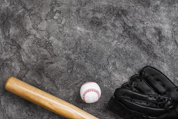 Flat lay baseball bat glove