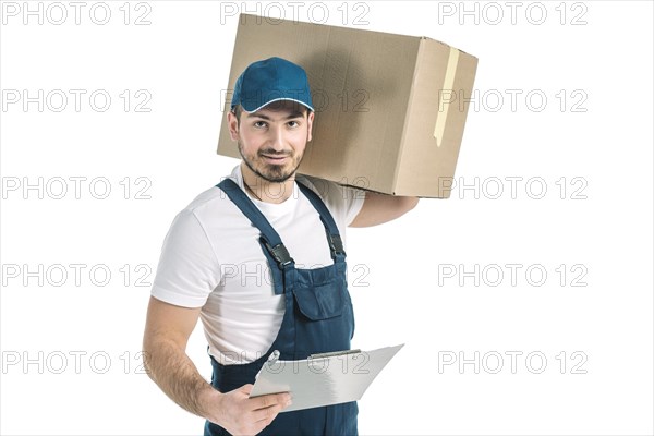 Courier with clipboard box
