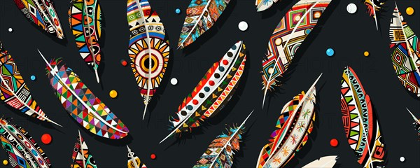 Beads and feathers horizontal seamless pattern. Fashionable template for clothes