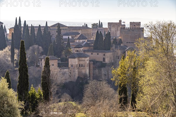 View from the Generalife of the Alhambra castle complex in Granada
