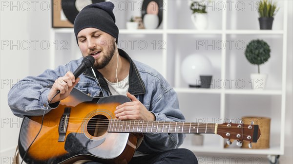 Medium shot musician singing