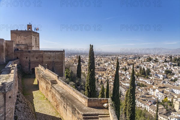 View from the castle complex of the Alhambra to the former Moorish residential quarter Albaicin in Granada