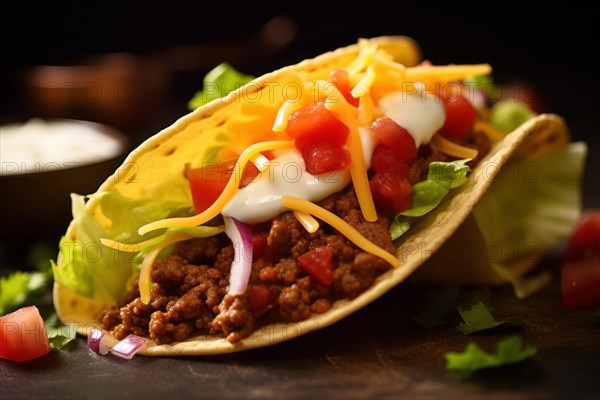 Appetisingly presented crispy taco shells with meat filling