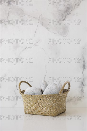 Basket table with marble backgrount copy space