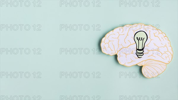 Paper brain with light bulb copy space