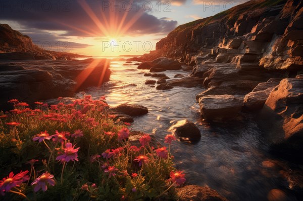 Sunset on a rocky coast