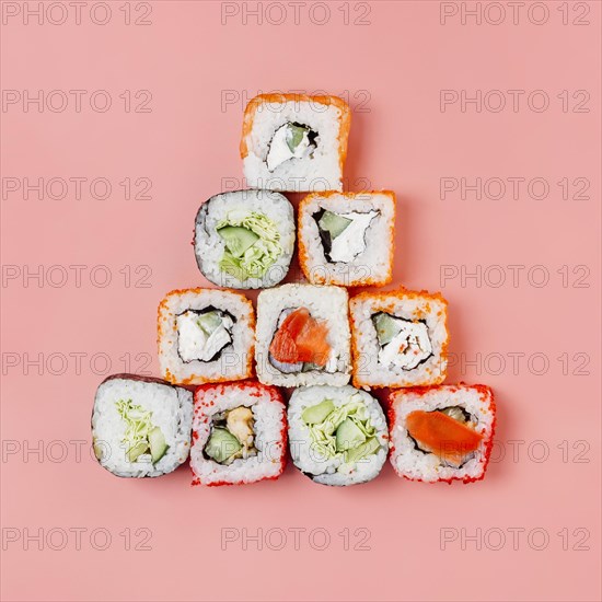 Top view japanese sushi arrangement