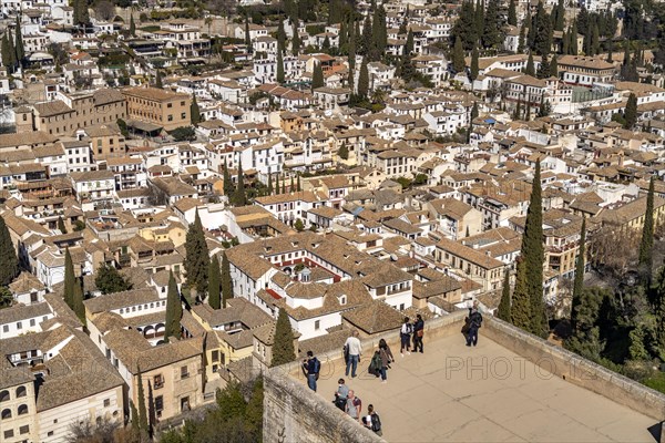 View from the castle complex of the Alhambra to the former Moorish residential quarter Albaicin in Granada