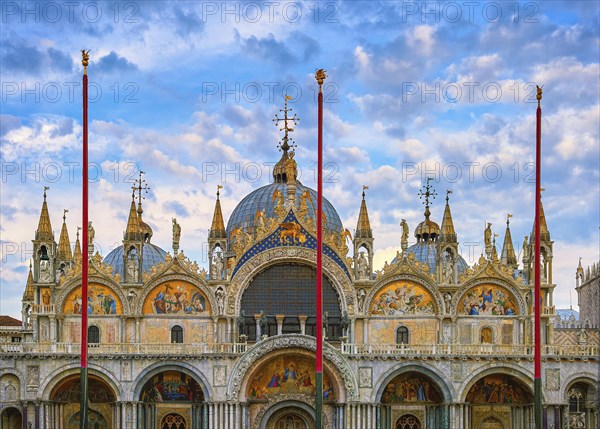 View of famous main facade of St Mark's or San Marco cathedral