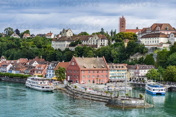 Town view of Meersburg on Lake Constance with landing stage