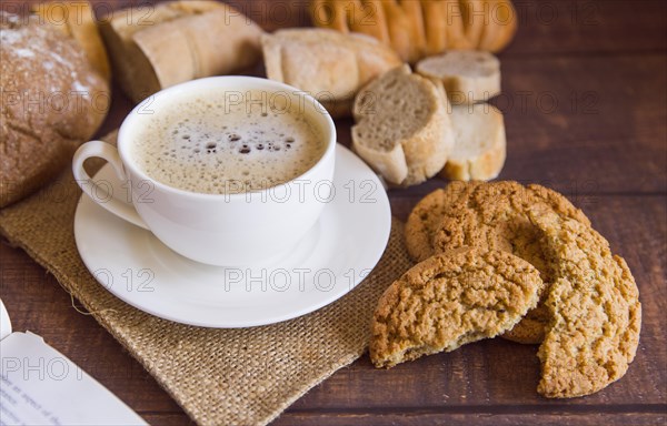 Coffee with cookies high angle