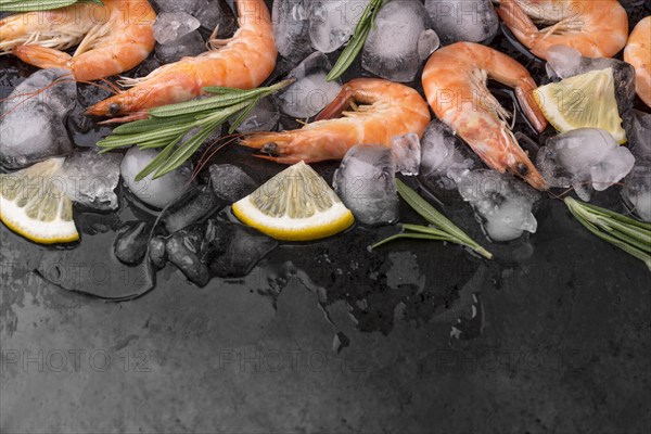 Shrimps ice with lemon herbs