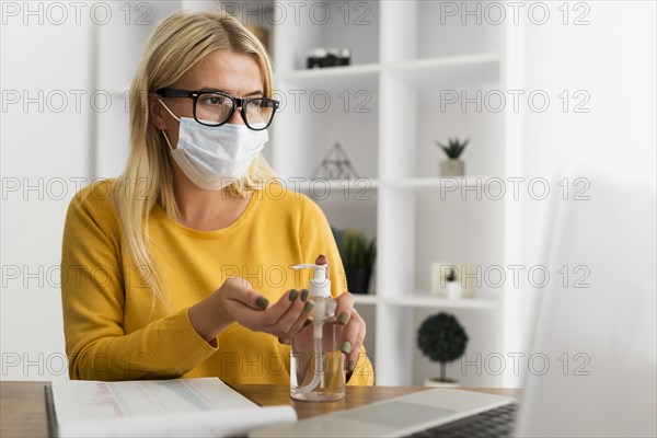 Portrait adult woman wearing face mask