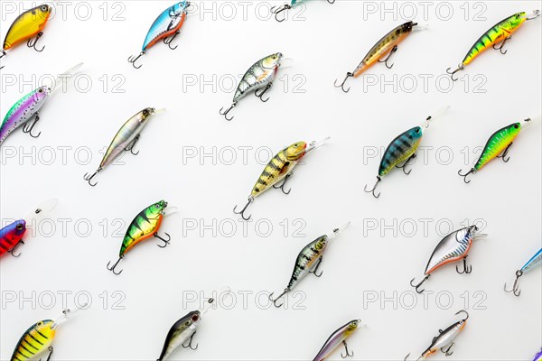 Top view colorful assortment fish bait