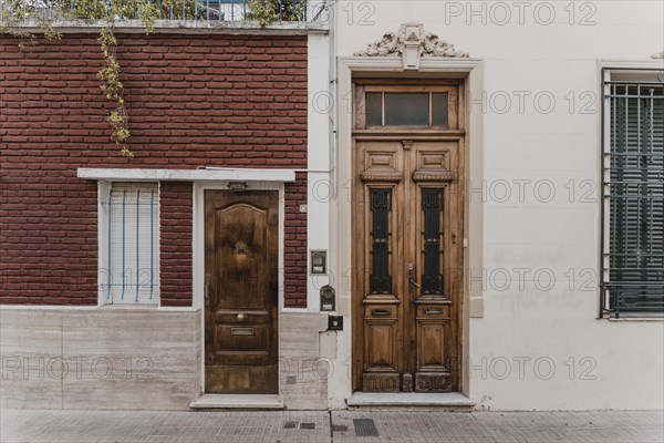 Front view city building door