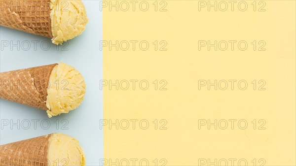 Ice cream cones different color background