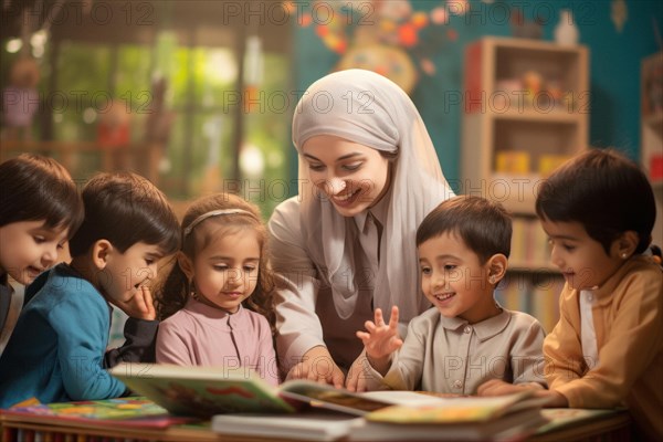 Children playing happily in kindergarten