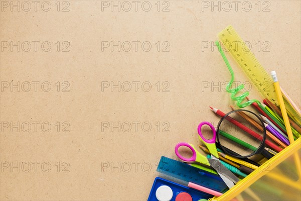 School equipment plain background