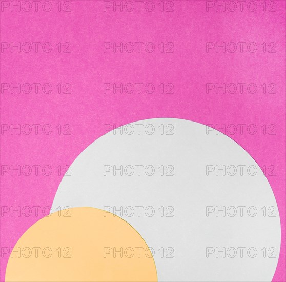 Yellow white semi circle frame pink background