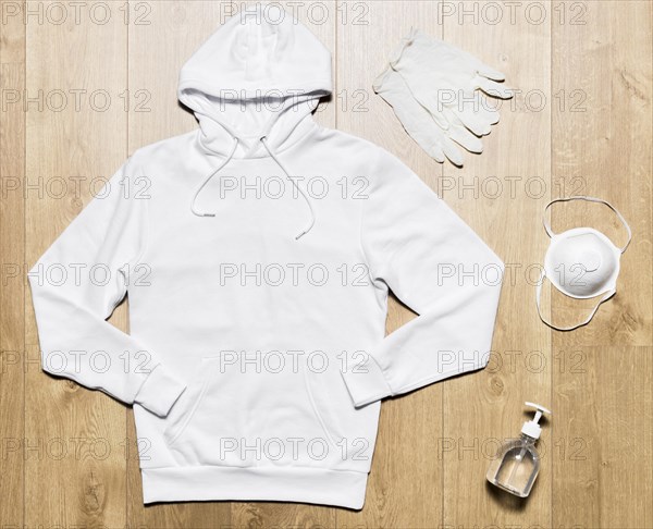 White hoodie with mask gloves protection