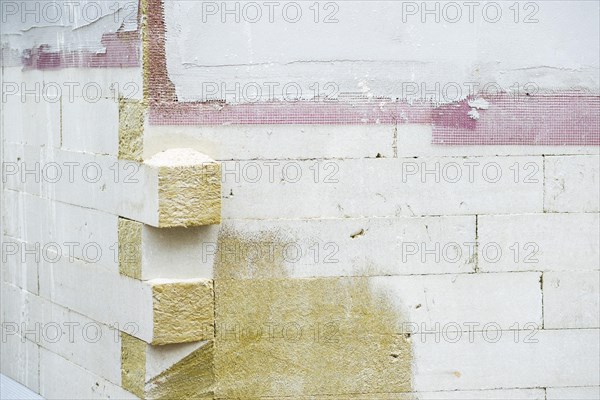 Mineral fibre insulation of a facade of a new building in Duesseldorf