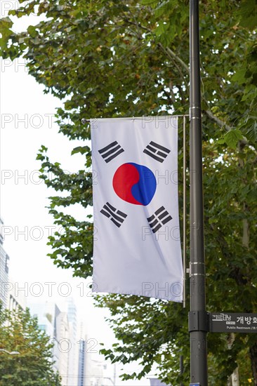 Flag of South Korea on lamppost