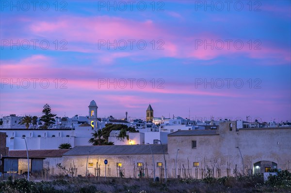 Town view Conil at dusk