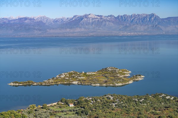 View over Lake Scutari with the island of Beska near the village of Donji Murici