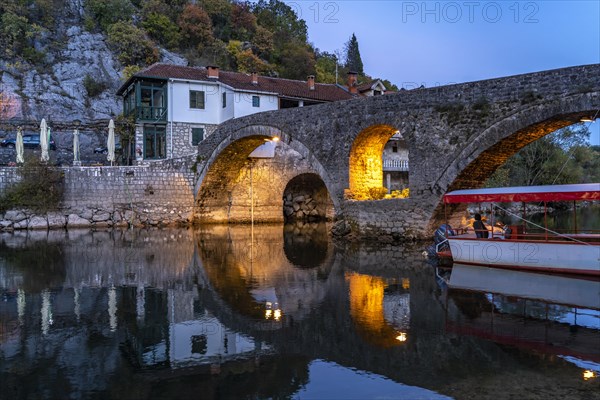 The Old Bridge Stari Most over the Crnojevic River in Rijeka Crnojevica at dusk
