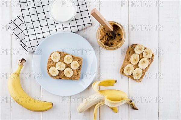 Top view tasty breakfast with organic fruits