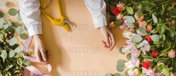 Close up florist working table