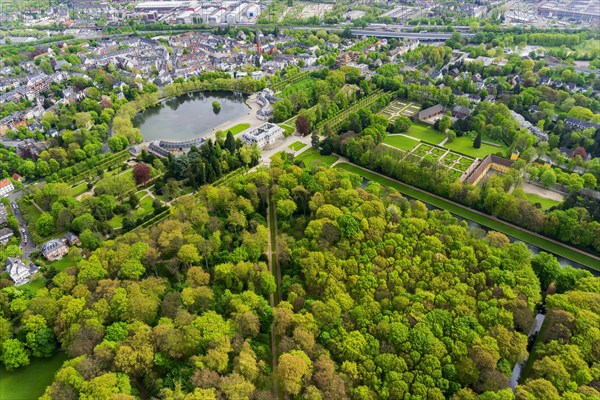 Aerial view of Benrath Palace Park and Palace