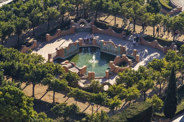 Park with fountain Jardines de Pedro Luis Alonso seen from above