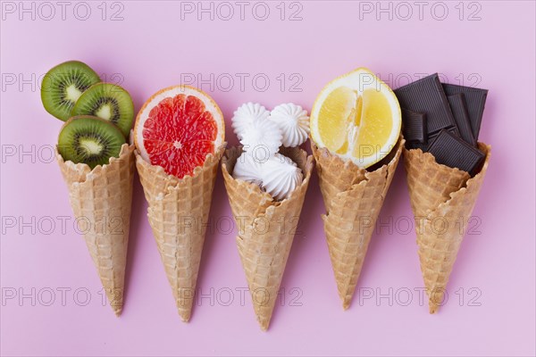 Flat lay cones fruits